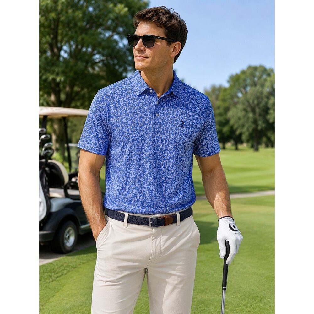 B. Draddy Sport Men’s Blue Floral Golf Polo Size Medium